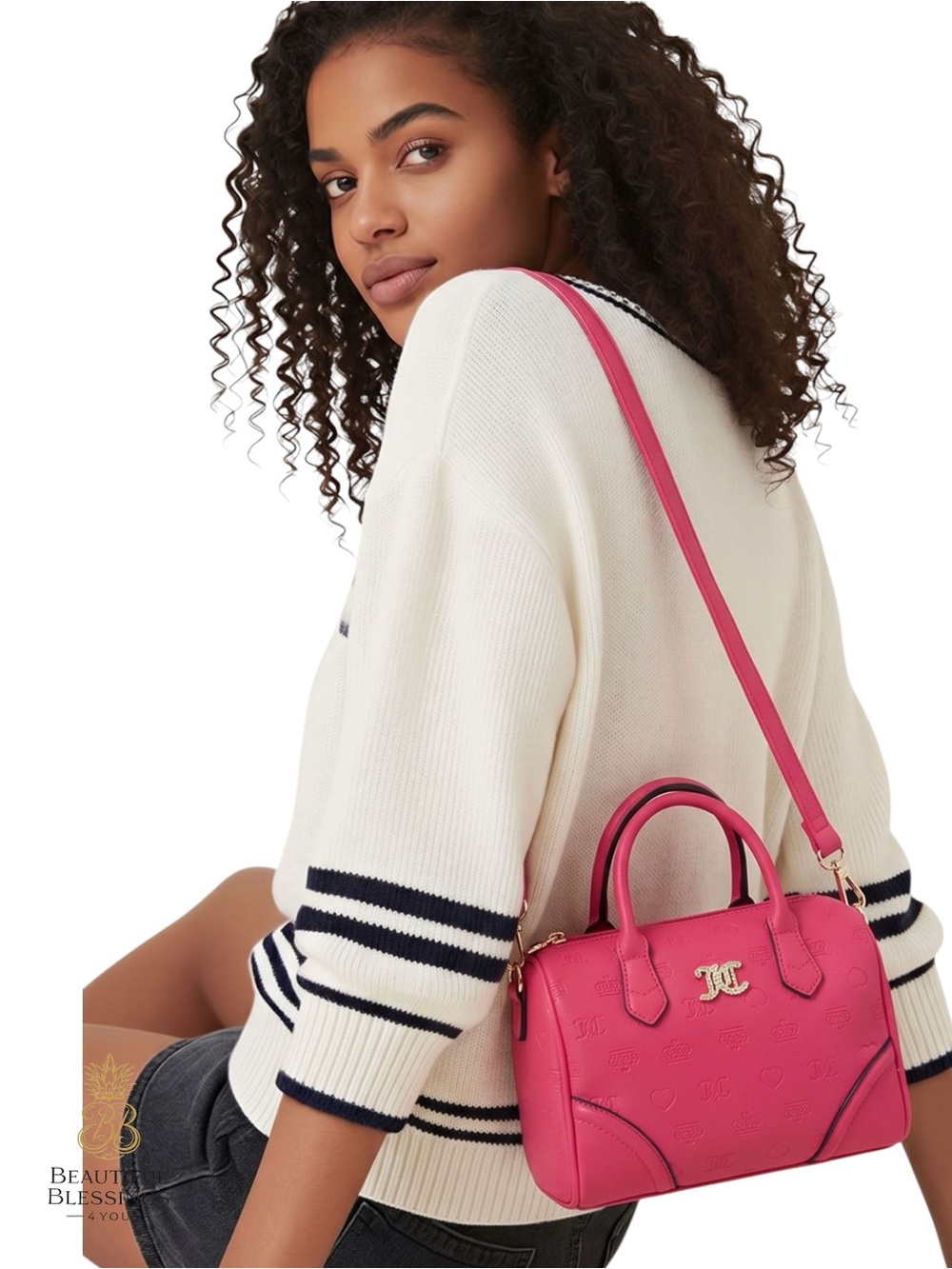 Juicy Couture Pink Embossed Crossbody Bag Rhinestone JC Logo Y2K Barbiecore NWOT